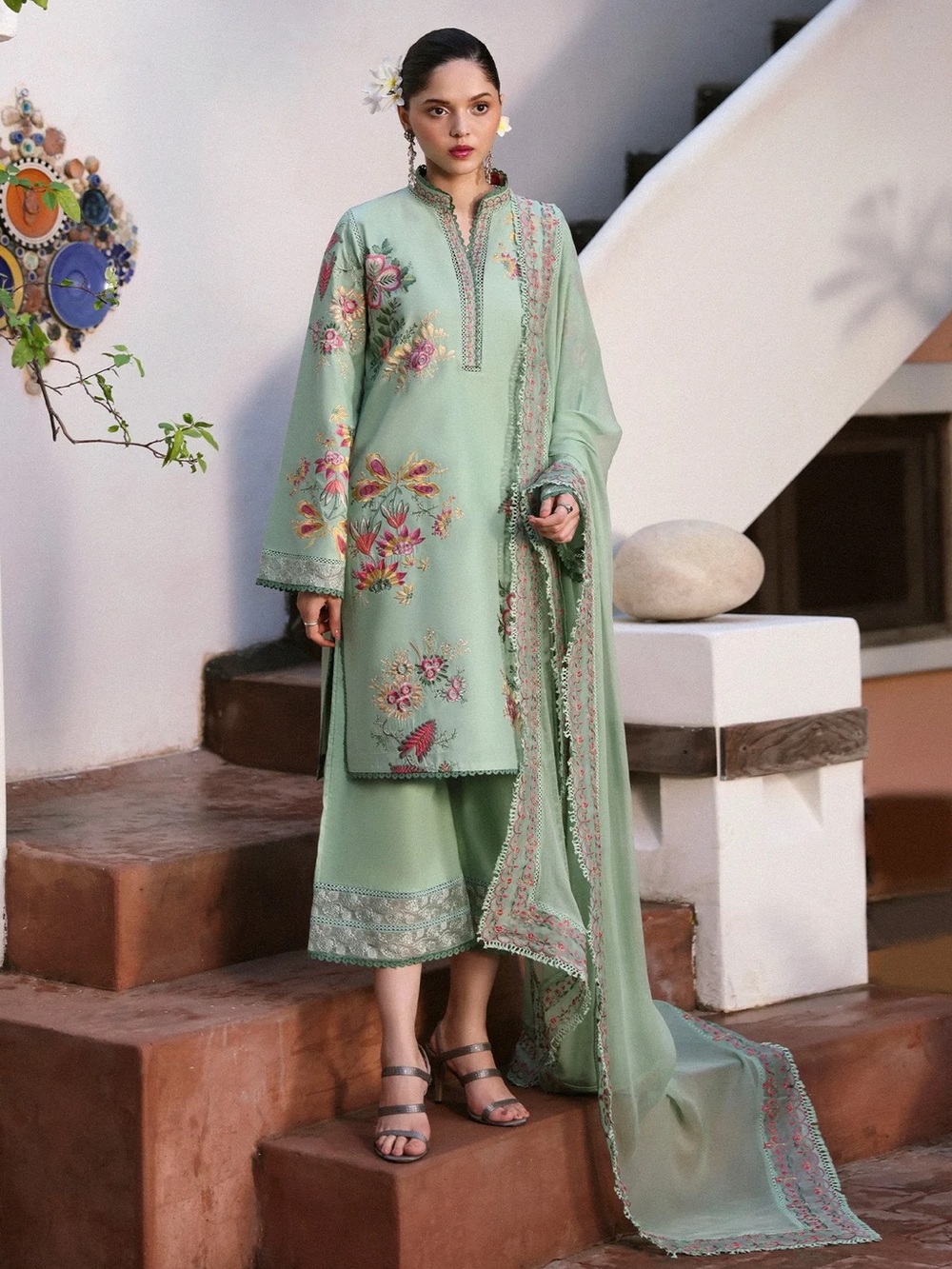 HUSSAIN REHAR PAKISTANI DESIGNER EMBROIDERED DRESS INDIAN 3 PIECE
